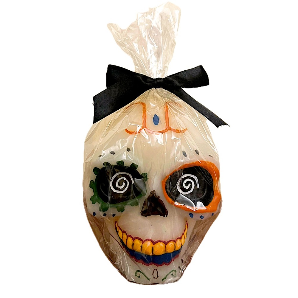 Large Sugar Skull vintage 6" Candle colorful decorative Halloween decor NWT